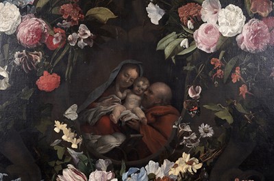 Lot Jan Philips van Thielen - Festoons of Flowers Surround a Vision of the Holy Family | oil