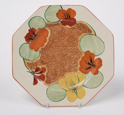 Lot 859 - A Clarice Cliff Bizarre ‘Nasturtium’ pattern octagonal plate