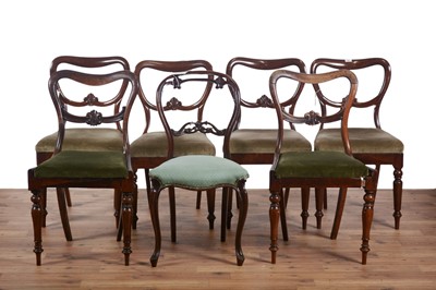 Lot 73 - Seven Victorian balloon back dining chairs