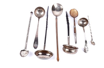 Lot 399 - A Georgian silver toddy ladle with baleen handle; and other ladles and spoons