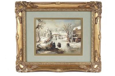 Lot 222 - After Van Olsen - Ice Skaters | oil