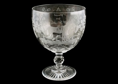 Lot 1014 - A large Victorian racehorse engraved cut-glass goblet