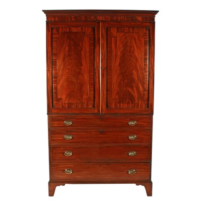 Lot 77 - A late George III mahogany tray wardrobe or press