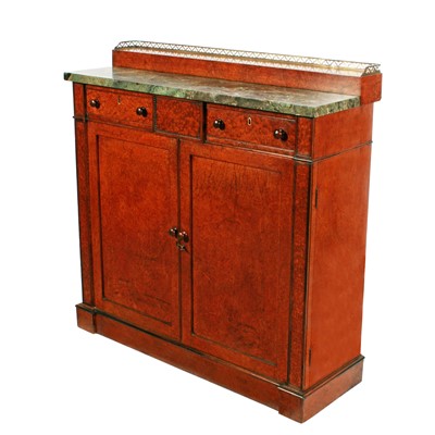 Lot 562 - An unusual Regency amboyna and rosewood marble top side cabinet