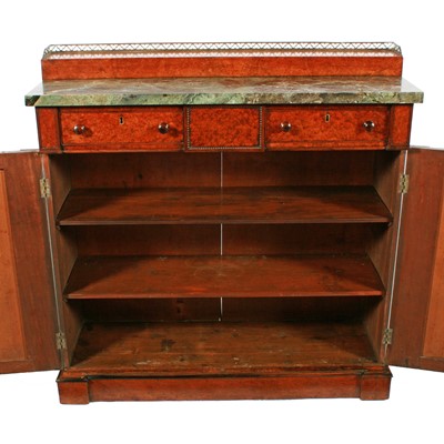 Lot 562 - An unusual Regency amboyna and rosewood marble top side cabinet