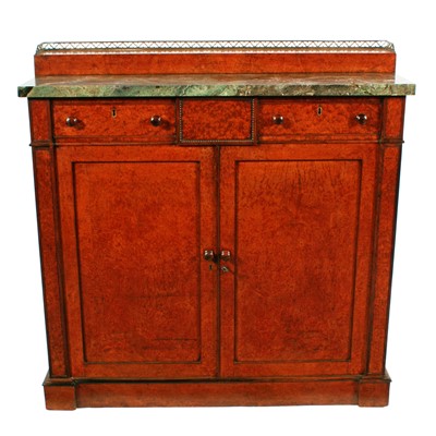 Lot 562 - An unusual Regency amboyna and rosewood marble top side cabinet