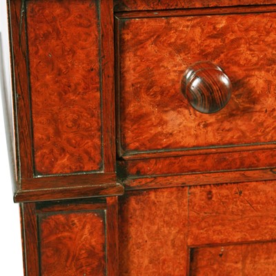 Lot 562 - An unusual Regency amboyna and rosewood marble top side cabinet