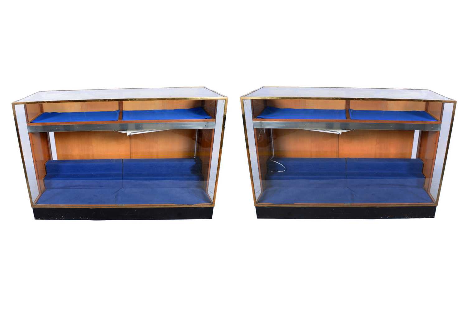 Lot 51 - Pollards, London: a pair of unusual art-deco brass and glass shop display cabinets