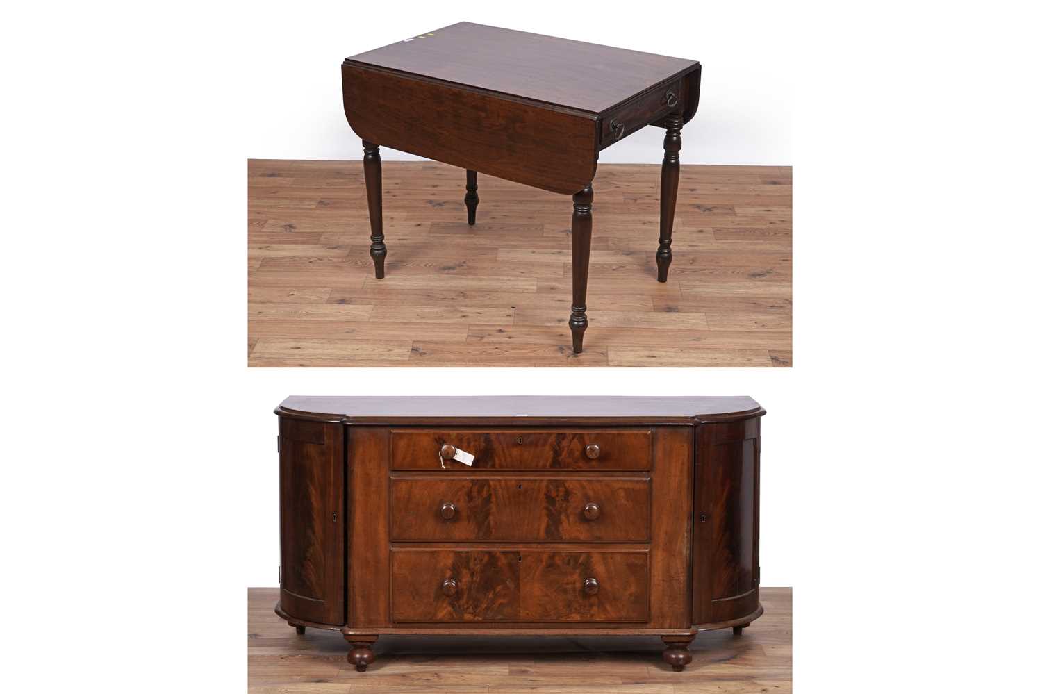 Lot 4 - A Victorian mahogany breakfront sideboard; and a Georgian mahogany Pembroke table