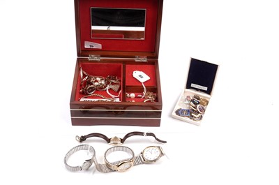 Lot 86 - A diamond three stone ring; and a selection of costume jewellery; and wristwatches