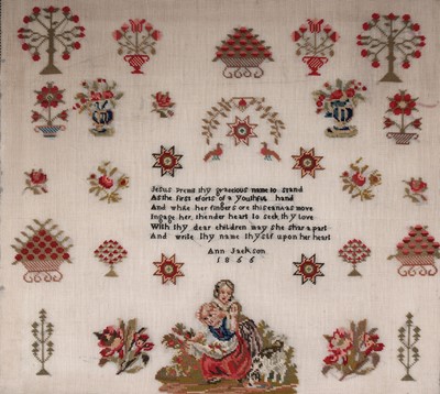 Lot 1483 - A Victorian motif sampler by Anne Jackson in 1855