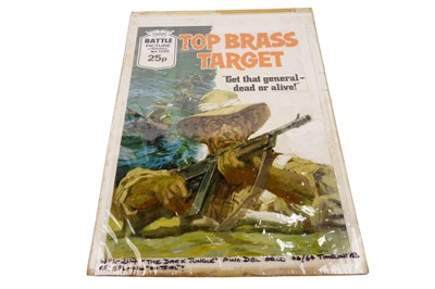 Lot 12A - Original painted artwork for Fleetway’s Battle Picture Library No. 1586 ‘Top Brass Target’