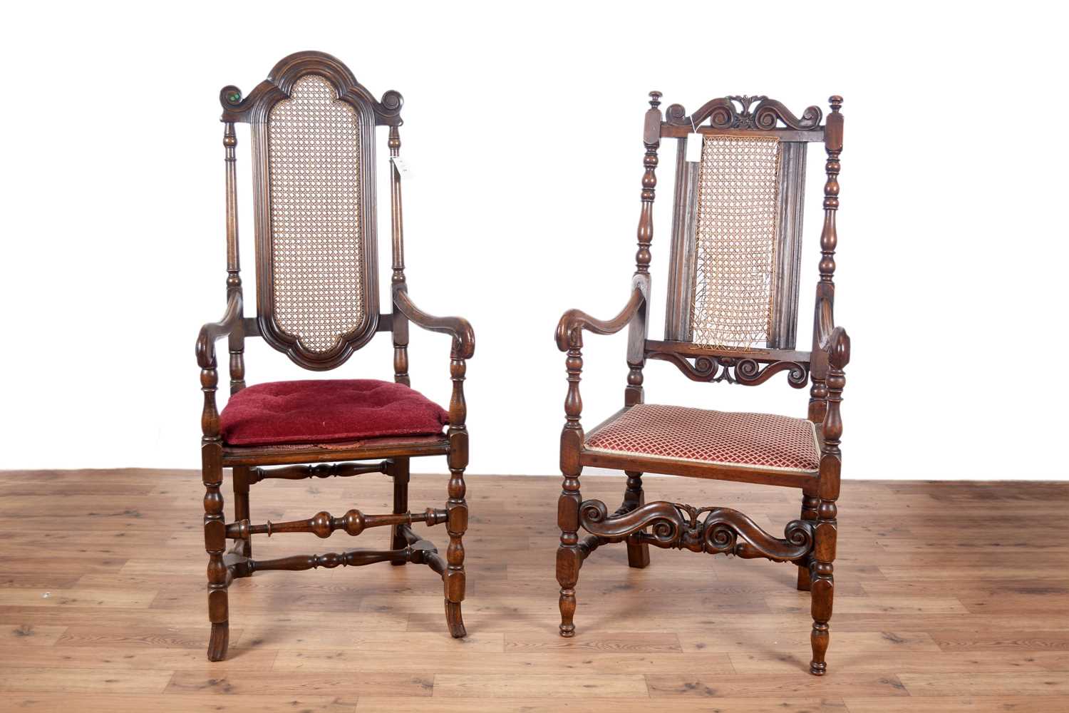 Lot 67 - Two late 19th/early 20th Century Jacobean style carved oak armchairs