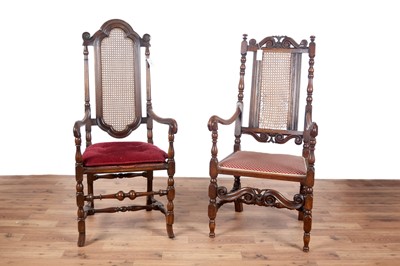Lot 67 - Two late 19th/early 20th Century Jacobean style carved oak armchairs