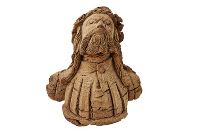Lot 738 - A carved wooden figure of Christ; another wooden carving of a face