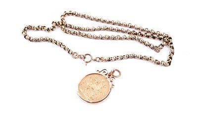 Lot 18 - A Victorian gold sovereign pendant; and a gilt metal belcher link chain