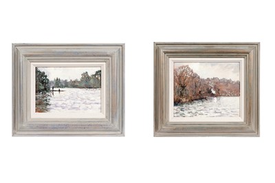Lot 201 - Michael Pybus – Lakeside Cottage; Fishing in the Lake | oil