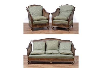Lot 432 - A decorative early 20th Century japanned three-piece bergère suite