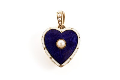 Lot 91 - A split pearl and enamel heart-shaped pendant