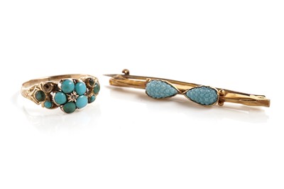 Lot 178 - A Victorian turquoise flower cluster ring; and a bar brooch