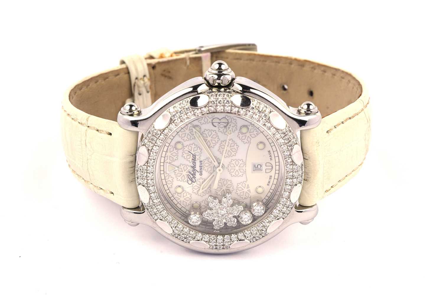 Lot 506 - Chopard Happy Sport: an 18ct white gold and stainless steel diamond set lady's wristwatch