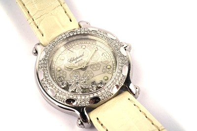 Lot 506 - Chopard Happy Sport: an 18ct white gold and stainless steel diamond set lady's wristwatch