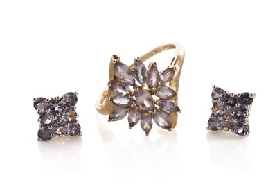 Lot 125 - A pair of tanzanite cluster earrings; and a tanzanite dress ring