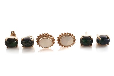 Lot 128 - Two pairs of black opal cabochon stud earrings