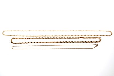 Lot 166 - A 9ct yellow gold belcher link chain necklace; and two others