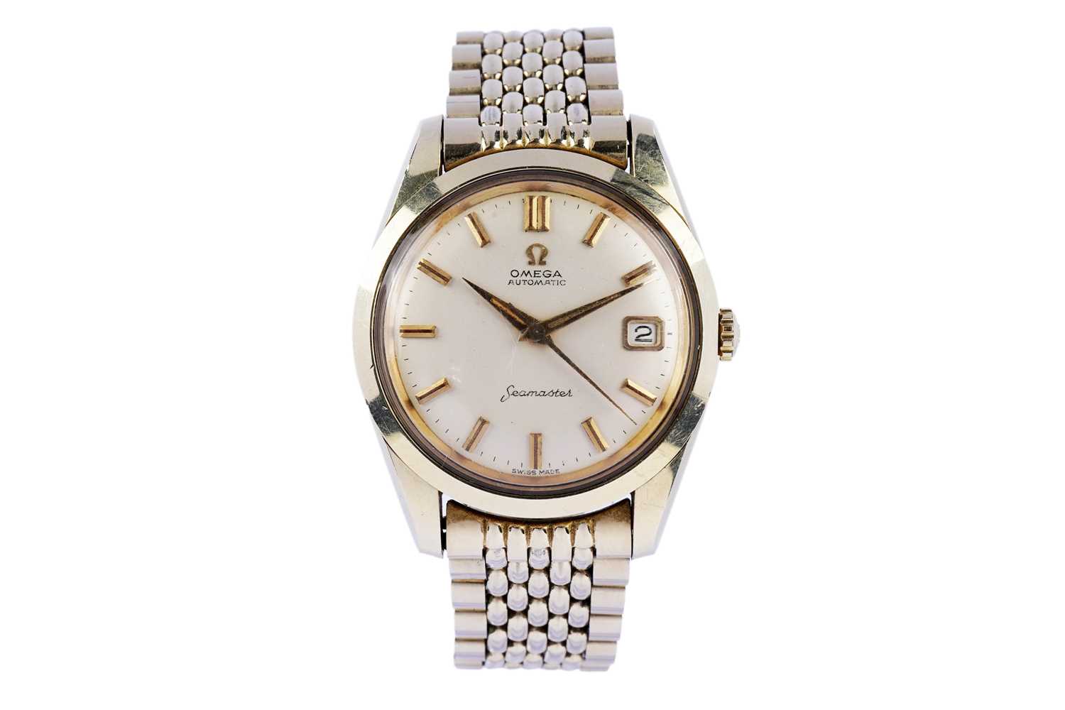 Lot 502 - Omega Seamaster: the silvered baton dial with date aperture