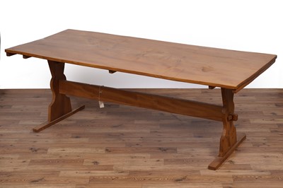 Lot 55 - An unusual and distinctive elm dining table and six chairs