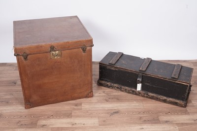 Lot 34 - A mid-20th Century leather bound trunk; and an early 20th Century hardwood toolbox