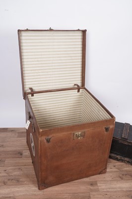 Lot 34 - A mid-20th Century leather bound trunk; and an early 20th Century hardwood toolbox