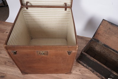Lot 34 - A mid-20th Century leather bound trunk; and an early 20th Century hardwood toolbox