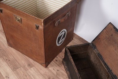 Lot 34 - A mid-20th Century leather bound trunk; and an early 20th Century hardwood toolbox