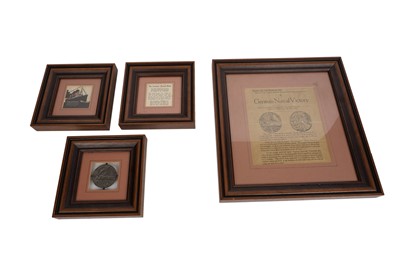 Lot 220 - A First World War British 'Lusitania' propaganda medal and ephemera, all framed