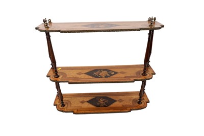 Lot 266 - A late 19th Century inlaid walnut and stained beech brass mounted French wall hanging shelves