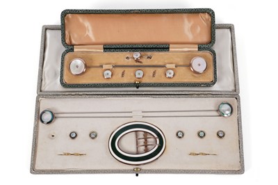 Lot 78 - Two Edwardian travel sets of hat pins and buttons