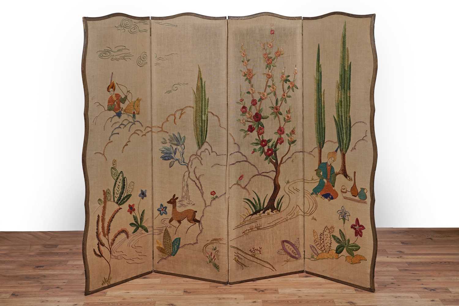 Lot 32 - A Vintage needlework four-fold room divide/screen