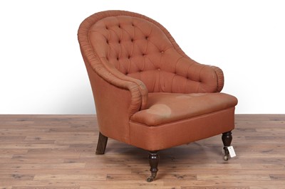 Lot 33 - A Victorian style button back tub armchair; and a Georgian style bowfront bookcase