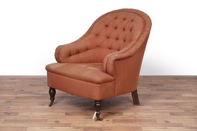 Lot 33 - A Victorian style button back tub armchair; and a Georgian style bowfront bookcase