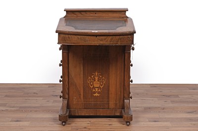 Lot 14 - A Victorian inlaid walnut davenport