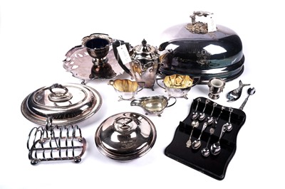 Lot 424 - A selection of antique and later silver plated wares