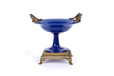 Lot 1166 - A cobalt blue glass and ormolu tazza