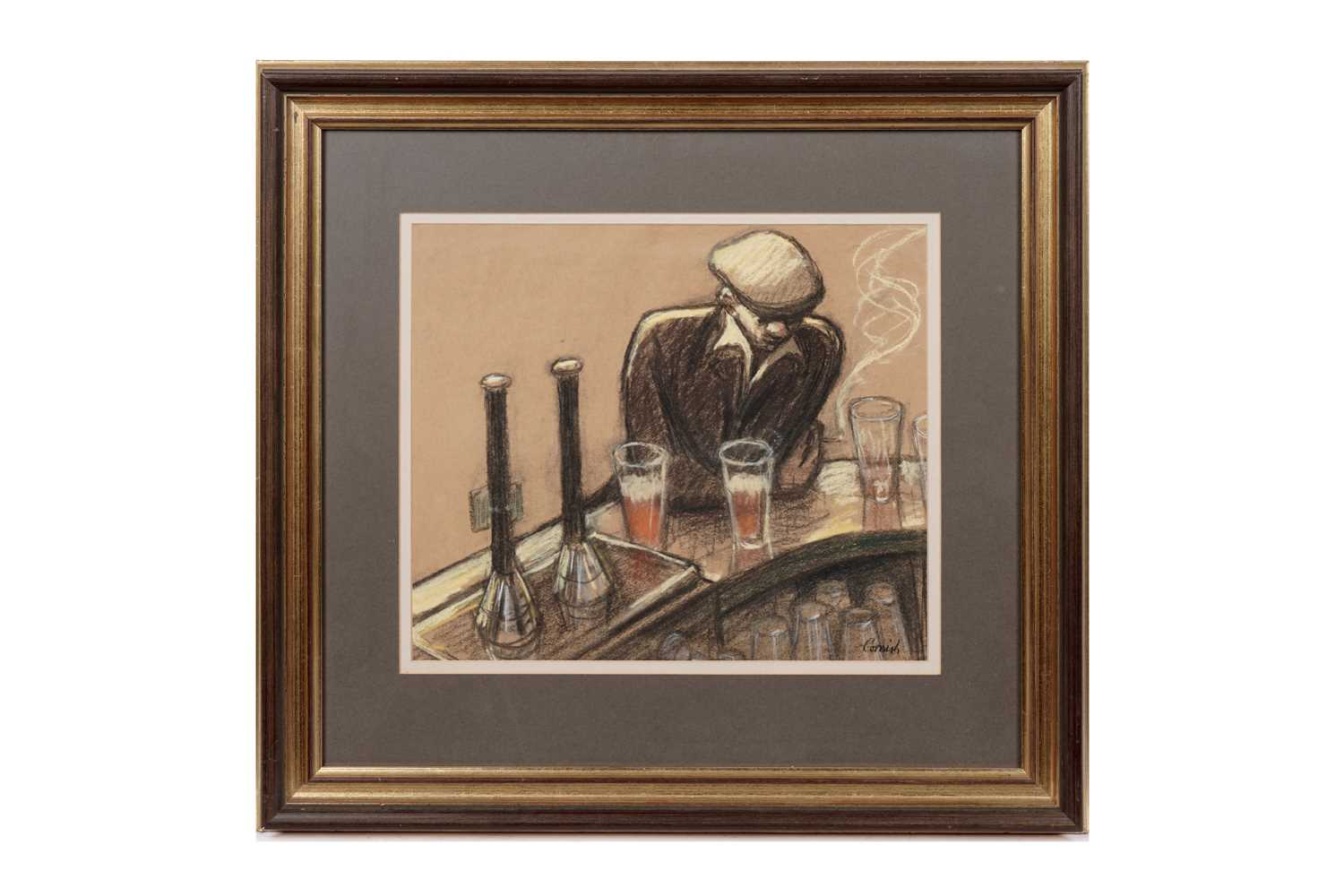 952 - Norman Stansfield Cornish - Man at Bar | charcoal and pastel