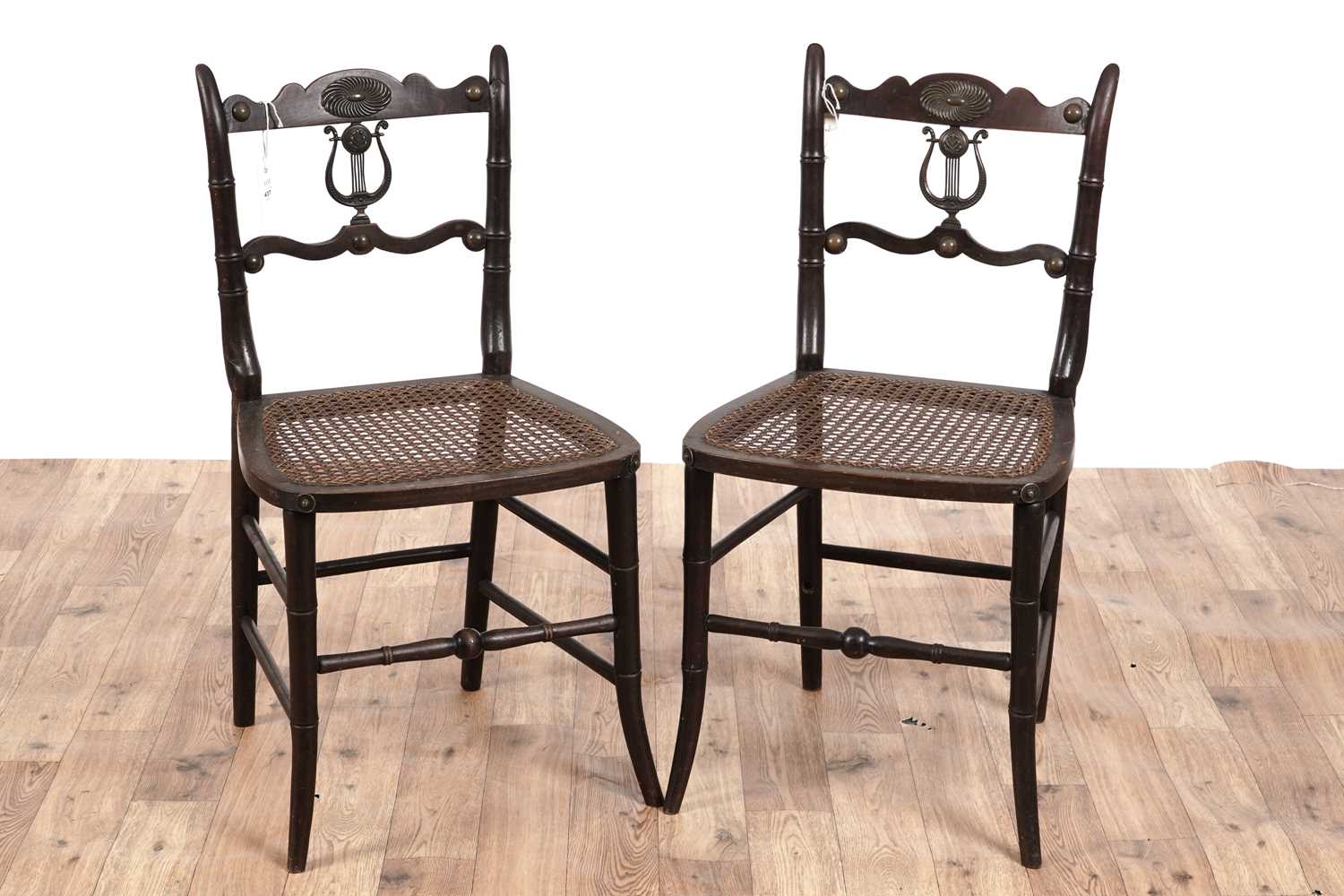 Lot 437 - A pair of attractive Victorian stained beech and brass mounted chairs