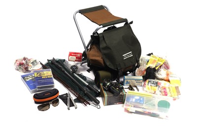 Lot 375 - A selection of fishing tackle including: two Lureflash rod tubes