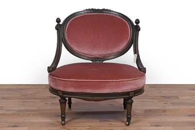 Lot 22 - A Victorian ebonised and parcel gilt framed chair; and a George III mahogany side cabinet
