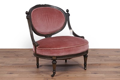 Lot 22 - A Victorian ebonised and parcel gilt framed chair; and a George III mahogany side cabinet