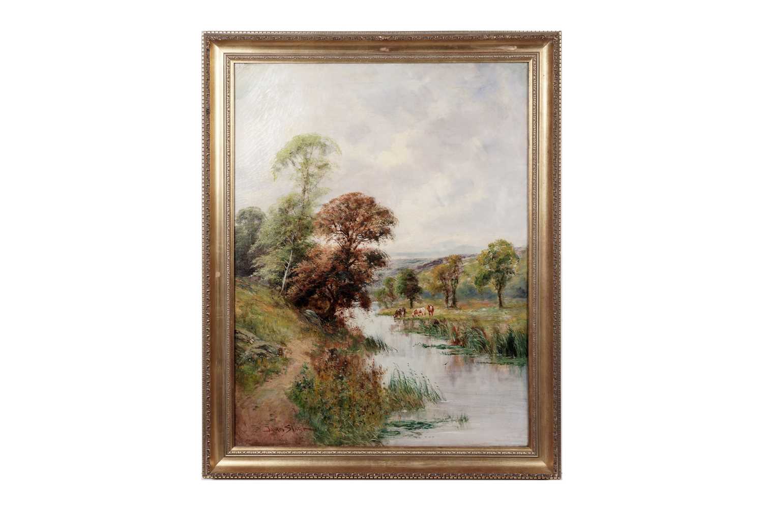 Lot 6 - Attributed to Walter James Slater - Peaceful landscape with cows grazing by a river | oil